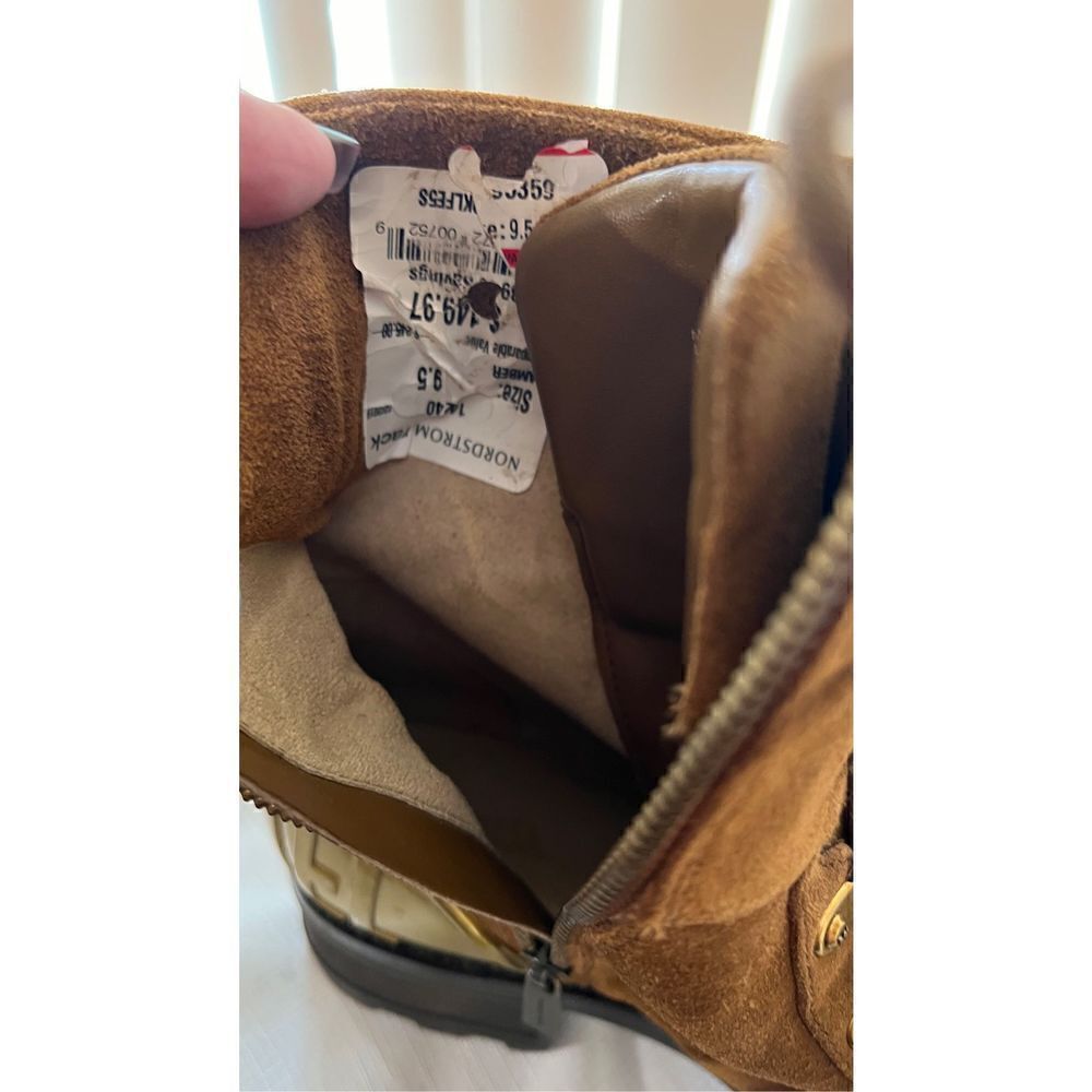 Michael Kors womens Suede Leather Chunky Heel Ankle Boots Brown Gold Size 9.5 - Picture 10 of 15